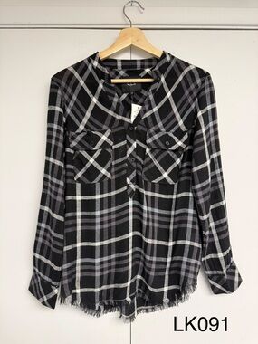 Rails Redding Frayed Hem Plaid Shirt Ink Grey White XS NWT